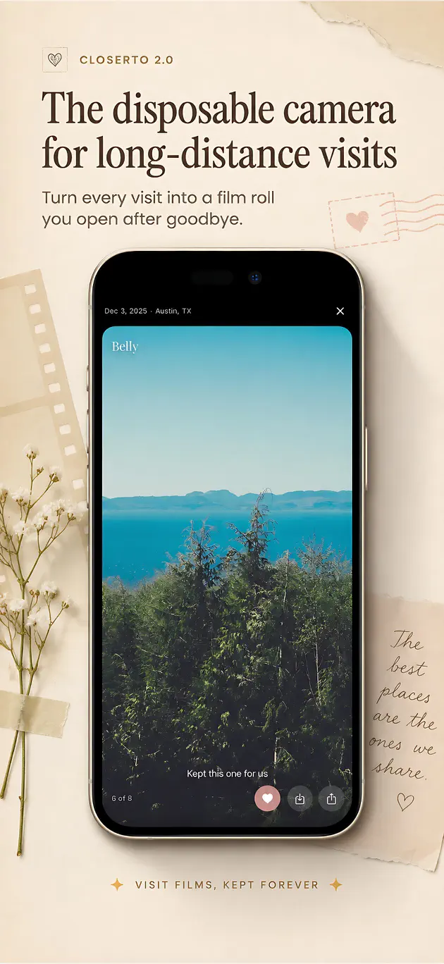 CloserTo App Store screenshot showing a developed visit film photo